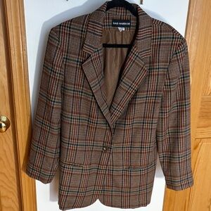 Sag Harbor 90s Vintage Brown Plaid Blazer Jacket Dark Academia Large Retro